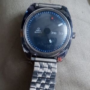Timex Silver and Blue Quartz Watch